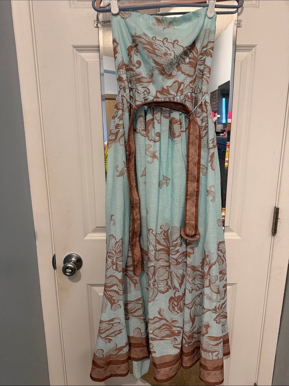 Strapless Mint and Brown Floral Maxi Dress size M